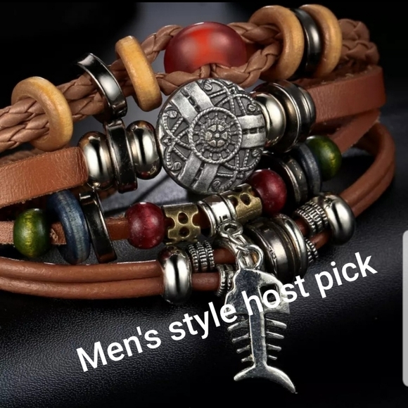 Other - 🆕️UNISEX Brown leather fish bone bracelet